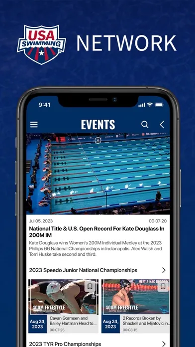 ภาพหน้าจอของ USA Swimming Network